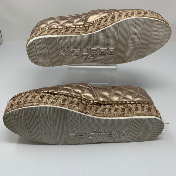 J Slides Size 8 Platform Espadrilles Shoes Rose Gold Metallic Flats - Picture 8 of 8